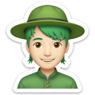 chinese man green haired and hat sticker