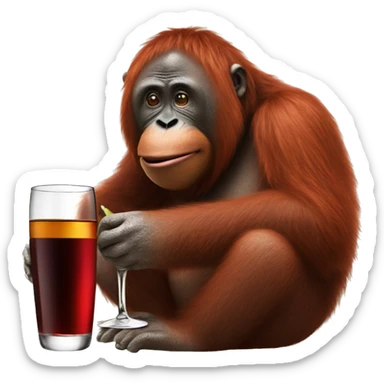 Orangutan drinking wine with penguin sticker