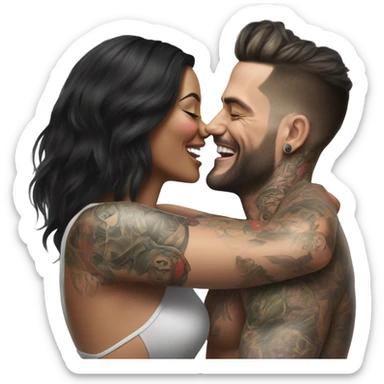 Hyper Realistic beautiful woman tickling a very handsome tattooed man sticker
