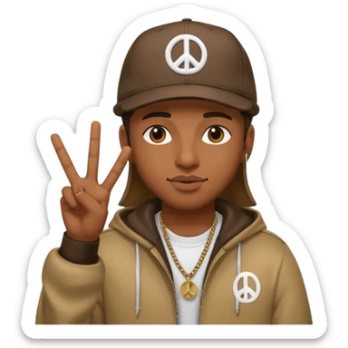 rapper emoji, throwing up peace sign, wearing a cap sticker