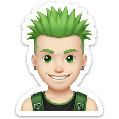 smiling punk guy with green irochese sticker