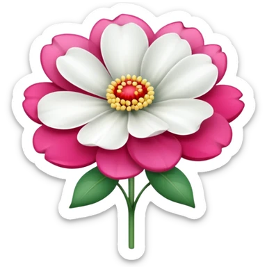 One pink flower and one white flower in transparent bouquet with red band  sticker