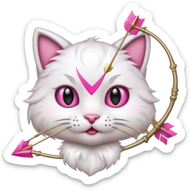 Emoji cat head white emoji with pink bow and arrow sticker