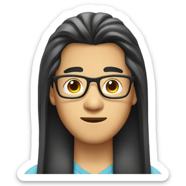 asian guy with very long straight hair and glasses sticker