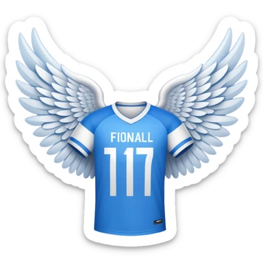 White and blue football shirt with angel wings symbol sticker
