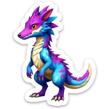 a colorful edgy cute vernid-sergal-fionbri-creature with splash patterns full body sticker