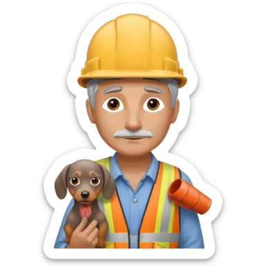 Construction worker with gray hair and weiner dog sticker