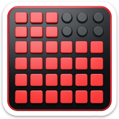 Create a clean, simple emoji of a digital percussion octapad with 6 pads. Flat design, rounded shapes, red and black colors, white background. With this kind of inclination sticker