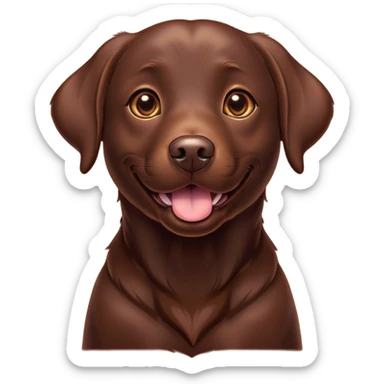 Cinematic Comical Chocolate Labrador Portrait Emoji, Head tilted dramatically with an exaggeratedly amused expression, featuring a glossy chocolate Fur with a rich, radiant finish, wide, expressive brown eyes filled with playful disbelief, Simplified yet hilariously expressive features, highly detailed, glowing with a slightly sassy glow, high shine, dramatic yet playful, stylized with an air of cheeky mischief, bright and endearing, soft glowing outline, capturing the essence of a spirited and over-the-top companion, so meme-worthy it feels like it could side-eye its way into internet fame instantly! sticker