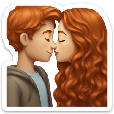 Redhead girl kissing boy with long brown hair  sticker