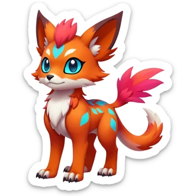 Male Neon-colored multi-colored cute cool exotic Falvie-Fionbri-fantasy-creature-fursona-Fakémon-Pokémon, full body, with markings sticker