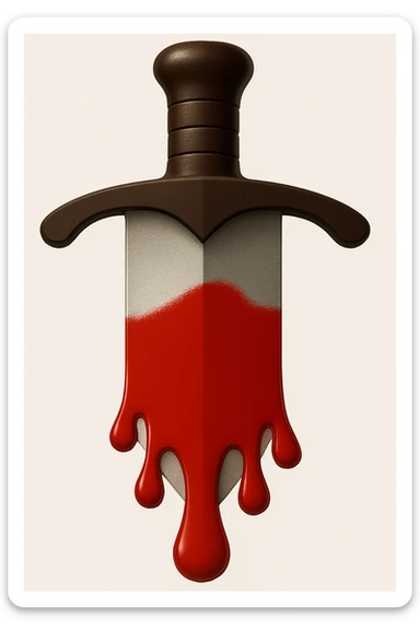 Make the blood drips wider but half as long as in the reference images. Make the blade lighter in color and 50% wider. Keep all other details, proportions, and style exactly the same as the reference. High resolution, no background. sticker