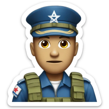 An angry soldier with an Israeli flag on his shoulder sticker