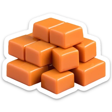 a small pile of square caramels, glossy and slightly melting, on a transparent background sticker