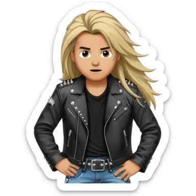 A long haired keyboardist headbanging, the keyboardist is rebellious in their clothing style. sticker