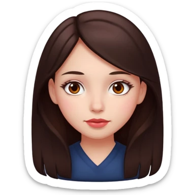 An emoji featuring a girl with dark brown long hair, brown eyes, light pinkish skin, red cheeks sticker