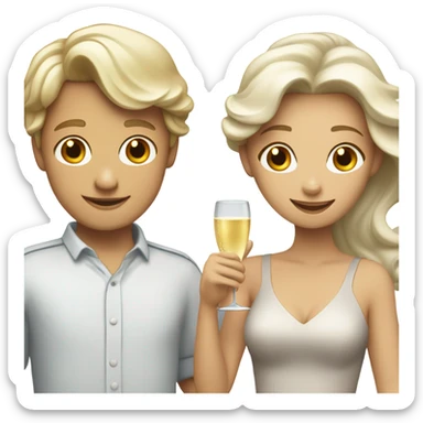 a white boy with gray hair and a girl with long blond wavy hair dancing with a glass of champagne sticker
