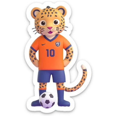 close-up of leopard in navy soccer jersey, smiling sticker