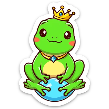 glamorous frog wearing a jeweled choker, sitting on top of the world sticker