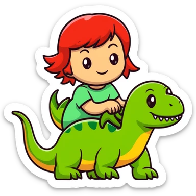 red-haired girl with a dinosaur tail and paws sticker
