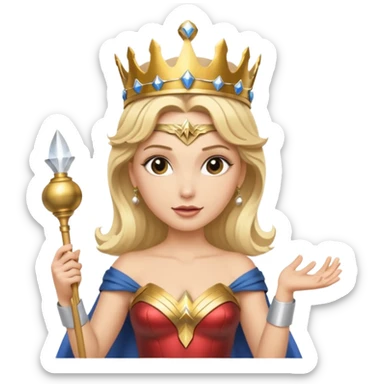 Blonde Wonder Woman holding short white orchestra conductor’s baton and bell sticker