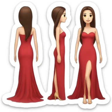 brunette with long straight hair with brown eyes in a full-length red evening dress sticker