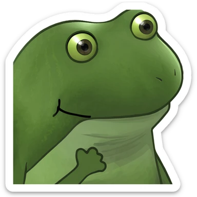 cat holding a spring orchid, green bufo frog meme style sticker
