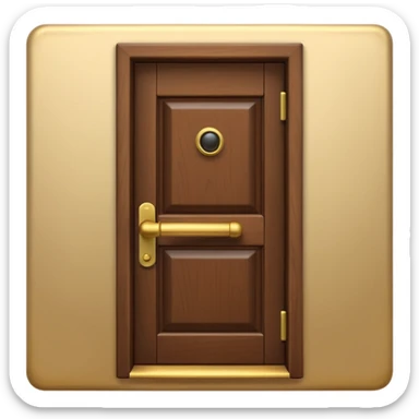 iOS-style 3D emoji: a simple closed wooden door with a shiny brass handle, door slightly shaking as if just knocked loudly, soft shadows; no text, no faces sticker