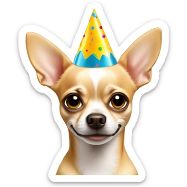 Tan chihuahua with birthday hat sticker