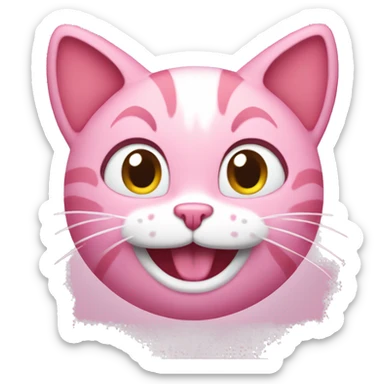The pink cartoon cat is smiling broadly sticker