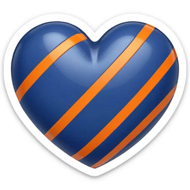 Glossy, sporty dark blue heart with diagonal orange athletic stripes going down one side sticker