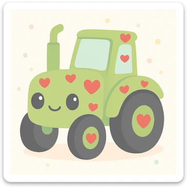green tractor decorated with red heart emojis, cute and playful style sticker