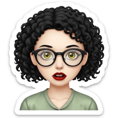 Faz uma zombie feminina de cabelo preto cacheado bonito e óculos de grau preto  sticker