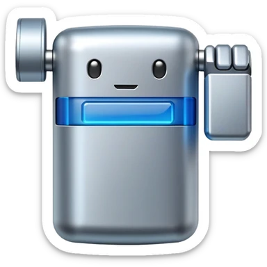A digital illustration of a vibrant Android battery emoji flexing its biceps inside the battery icon. The emoji has a metallic silver finish with a bright blue screen displaying a charging symbol, and the biceps are rendered with subtle shading to create a sense of strength and movement. The background is a clean white space, highlighting the emoji's design, with the text "ANDROID" subtly embossed in the bottom corner. Soft, diffused lighting emphasizes the emoji's contours and creates a polished, futuristic aesthetic. sticker