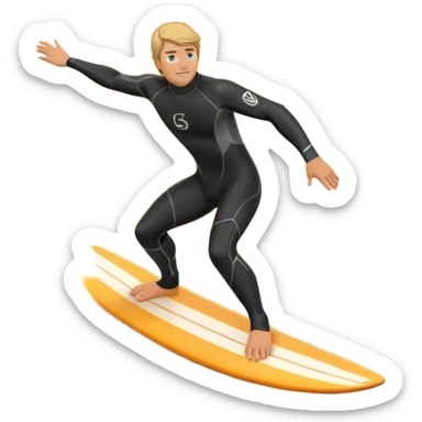 A surfer riding a large wave, skillfully balancing on their board as the ocean crashes around them. The scene captures the energy and excitement of surfing, with the sun setting in the background and the water sparkling under the light. sticker