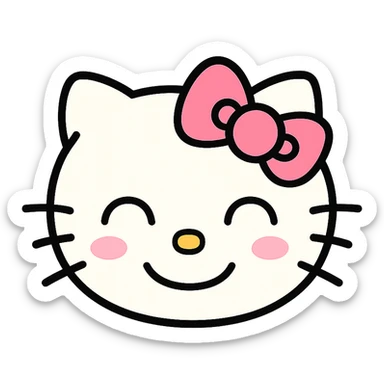 Amused Hello Kitty emoticon, pink and white girly aesthetic, icon style sticker