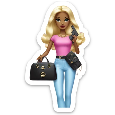 barbie girl holding chanel purse and toy gun  sticker
