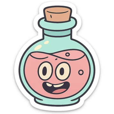 adorable potion bottle, flat illustration, rounded shapes, pastel color palette, minimal details sticker