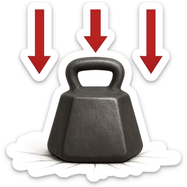 realistic weight with red arrows pointing down and pressure effect on the floor, isolated on white background sticker