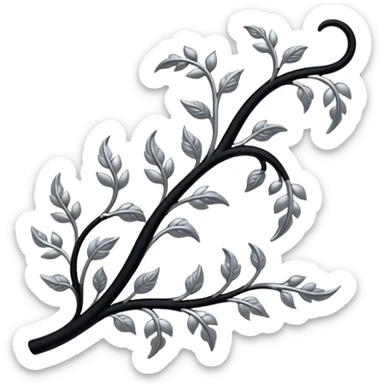 Black and silver filigree vine with leaves, artistic design, 3D, extremely detailed design sticker