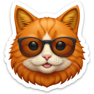 an emoji that is a ginger cat with black cool sunglasses and the lenses are tinted black sticker