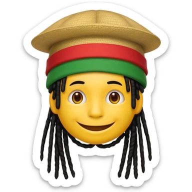 Yellow smile emoji with black dreads and a hat split vertically with three parts with red at the top yellow in the middle and green at the bottom sticker