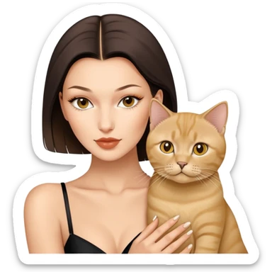 Bella Hadid with a Golden British Shorthair kitty sticker