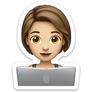 Beautiful programmer girl with brown hair working with MacBook sticker