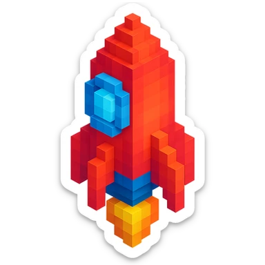 voxel style rocket ship, isometric view sticker