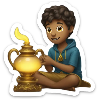 A boy with a magic lamp sticker