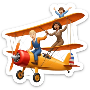White man and brown woman wingwalking on separate planes sticker