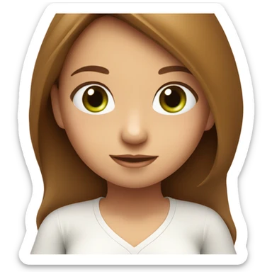 A girl with brown long hair, fair skin and green eyes is sitting in a lotus position in a white top and pink skirts sticker