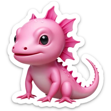 cinematic-[axolotl]-realistic-full-body-sitting-emoji,-head-tilted-dramatically,-pink skin,-simplified-yet-realistic-focused-features,-highly-detailed,-glowing-with-an-almost-sarcastic-glow sticker