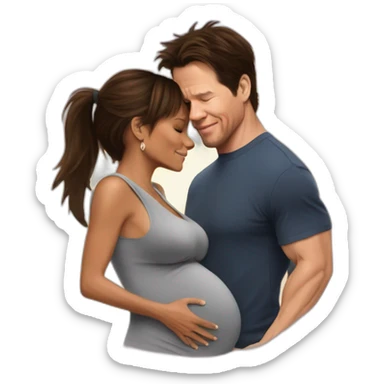 Pregnant mark Wahlberg being hugged by non pregnant Halle berry sticker